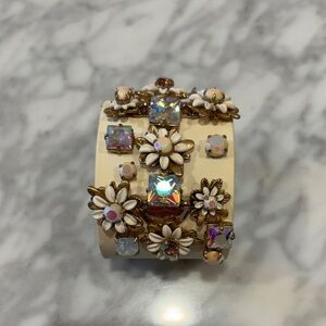 J. Crew Cream Floral Crystal Cuff Bracelet